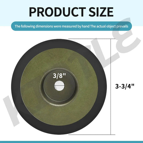 Swap-In Reverse Disc For Horse Tiller 3 3/4 Inch Replacement Part With Rubber And Metal Build, dimensions displayed, size 3-3/4 inch.