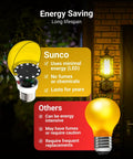 Yellow Outdoor A19 LED Bug Light Bulbs Dusk to Dawn Auto On Off Photocell Sensor 9W 480 Lumens 2000K Amber Glow in use on porch