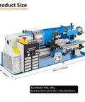 Hosslly 1100W Brushless Benchtop Metal Lathe, 9x30 Inch Size, 110V US Plug, with control panel and precision parts for machining.
