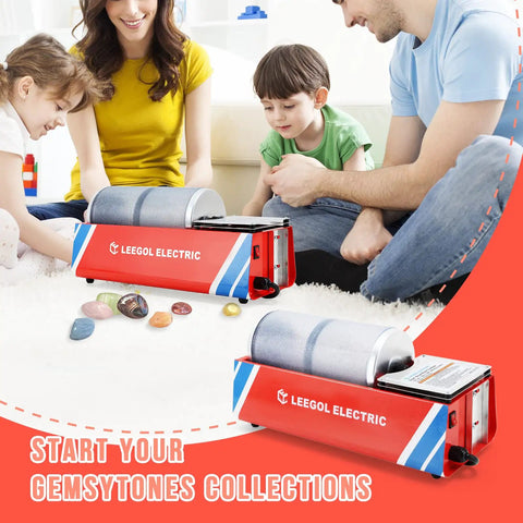 Rock Tumbler Kit With 6Lb Capacity For Home Jewelry Making, Easy To Use, Beginner-Friendly, And Low Maintenance shown in use by family