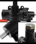 Heavy Duty Power Steering Gearbox Direct Fit Replacement Chevy Silverado Tahoe GMC Sierra Cadillac Escalade close-up view showing input and output.