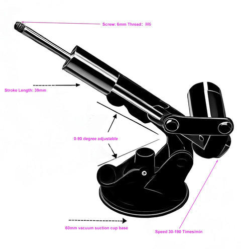 Front view of Mefape 20N mini linear actuator with 39mm stroke and M6 thread, mounted on 60mm vacuum suction cup base
