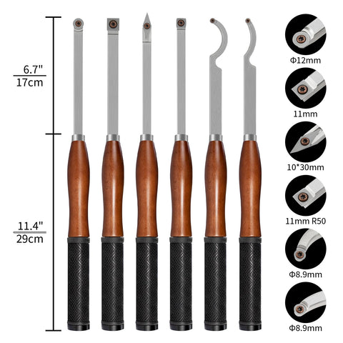 Full Size Pro Grade Carbide Wood Lathe Tool Set 6 Piece With Wooden Box 18 Inch Lathe Tools Including Swan Neck Hollower