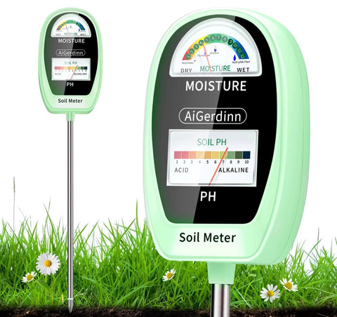 All In One 2 In 1 Soil Moisture And pH Meter With Dual Dial Display For Easy Plant Care, Soil Tester placed on grass