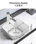 USZWBY Bathroom Vessel Sink Ceramic Washbasin Semi Recessed Bathroom Sink dimensions display with faucet and measurements on countertop.