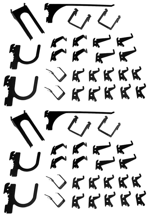 52-Piece Heavy-Duty Metal Hook Assortment For Slotted Pegboard Only, Black Steel Tool Board Hooks, multi-style set display