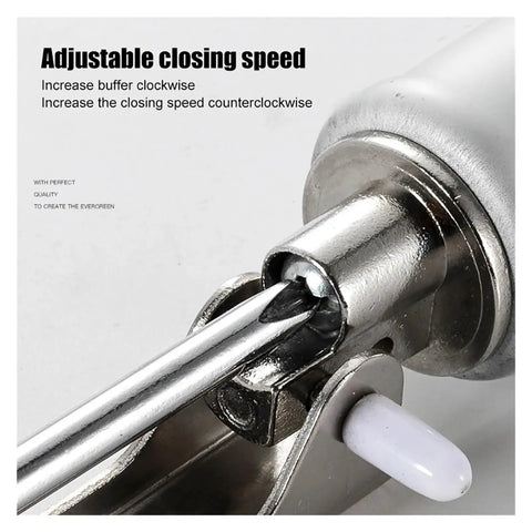 Close-up of Automatic Door Closer 90 Degree Adjustable Soft Close, showing the metal adjustment mechanism for buffer force.