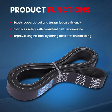 Premium 8PK1865 Serpentine Belt For Toyota Tundra 5.7L Engines fits 2009 to 2011 models, showing ribbed design and durable material.