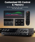 Six Channel Home Theater Receiver With 1000W Peak Power, Bluetooth 5.3, USB, FM, Two Mic Inputs, Echo, RCA, Optical And Coaxial Inputs MAMP6 with EQ control and memory function, remote and interface view