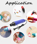 No Sweat Mini Heat Gun For Epoxy Resin And Crafts 300W Portable Handheld Dryer Tool For Embossing Shrink Wrapping Paint Clay Rubber Stamps Quick Dry Blue in use with various craft items.