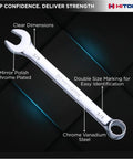 Shop Tested Beefy 11 Piece SAE Combination Wrench Set With Heavy Duty Roll Pouch showcasing a polished 5/8 wrench made of chrome vanadium steel.