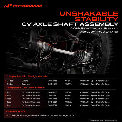 Front Left Driver Side CV Axle Shaft Assembly For AWD Jeep Grand Cherokee And Dodge Durango 2011 To 2022 With 1 Speed Transfer Case Fits V6 3 6L And V8 5 7L 6 2L 6 4L fitted in vehicle