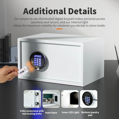 Heavy Duty Solid Steel Electronic Safe Box With RFID Access For Home Or Office, white finish, digital keypad displayed