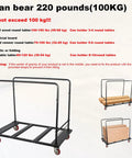 Heavy Duty Folding Table Cart With 5 Inch Swivel Locking Wheels Portable Black Table Rack for 60 Inch Round Tables, capacity shown