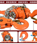 Lever Chain Hoist Come Along For Heavy Lifting Three Quarters Ton Capacity 1650 Lbs 20 Feet Reach Durable G80 Steel Chain