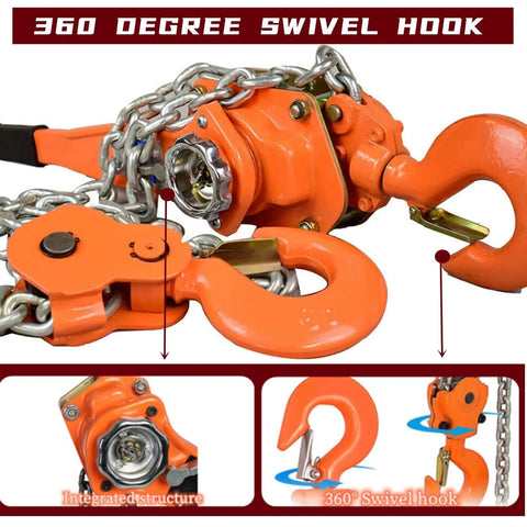 Lever Chain Hoist Come Along For Heavy Lifting Three Quarters Ton Capacity 1650 Lbs 20 Feet Reach Durable G80 Steel Chain