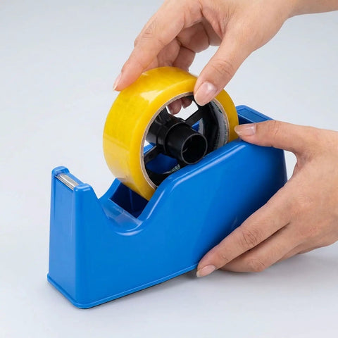 Snag This Fresh 2-Pack Of 36Mm Plastic Tape Dispenser Core Replacement Spinner Wheels Solid Reel Inserts For Office School Shipping Station And Home Crafting Keep Daily Ops Rolling Smooth With Premium Spare Parts This Is Top Shelf Value Inside. Yellow tape in blue dispenser being replaced.