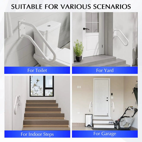 Heavy Duty Iron Wall Mount Stair Hand Rail With A Hella Strong Non Slip Grip For Outdoor Steps Or Bathroom Porch Classic White Finish for toilet and yard use