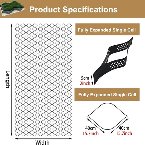 Dimensions and single cell of Permeable Gravel Ground Grid Driveway Stabilization System Paver For Lawn And Landscape Heavy Duty