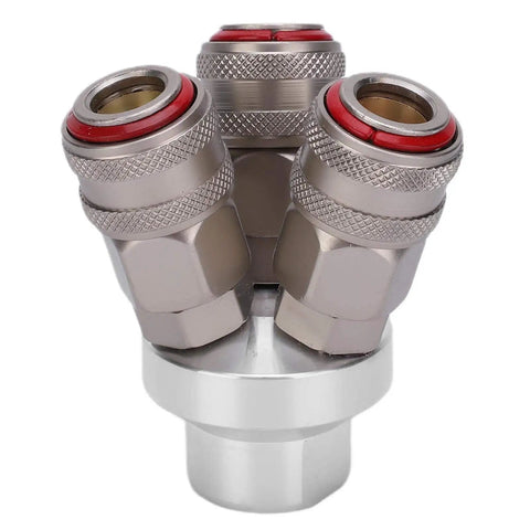 Heavy Duty 3 Way Quick Coupler For Air Tools And Pneumatic Systems With Chrome Plated Finish G One Quarter Inch Thread Carbon