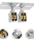 Adjustable Sliding Door Roller Kit With Aluminum Universal Corner Adapter For Patio Door Roller Assembly And Wheels Replacement With Sturdy Build With Single Rod Pulley Lift System For Easy Height Adjustment Does The Trick, twin brass rollers