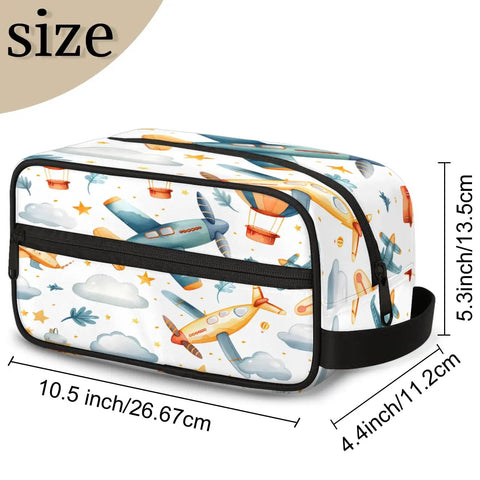 Airplane Cosmetic Bag For Women Travel Makeup Organizer Pouch Kit with airplane print, size 10.5x4.4x5.3 inches, durable polyester