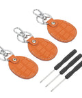 Genuine Leather Key Fob Covers Set 3 Pieces With RFID Protection Air Tag Holder Keychain Case Includes Key Ring And Screwdriver Orange Car Key And ID Card Protector