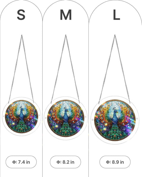 Acrylic Suncatcher Puzzle Kit With Double Sided Peacock Radiance UV Printed Sun Catcher for Windows Sizes 7.4, 8.2, and 8.9 Inches