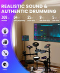 Polaris Drums Electric Drum Set With USB MIDI And Bluetooth Audio, mesh pads, LED screen, for a realistic drumming experience.
