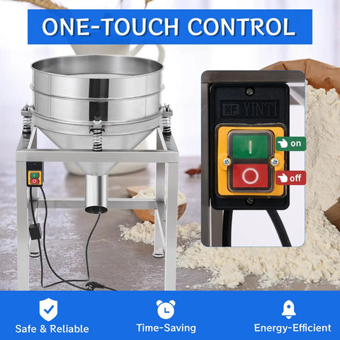 Front view of Automatic Powder Sifter Machine With 110V Electric Vibrating Flour Sieve Shaker Fast 3600RPM Sifting System