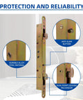 Eleven And Three Quarters Inch Multi Point Mortise Lock With Face Plate For Sliding Patio Glass Doors Two Point Mortise Lock Replacement Fits Three Fifteen Sixteenths Inch Handle Anti Slam Pin For Enhanced Patio Door Security with anti-slam pin and dual point lock in alloy steel