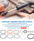 Hydraulic Cylinder Seal Kit For Bush Hog 3.5 Inch Bore 8 Inch Stroke Replacement Part 50017623 13 Piece Set shown with cylinder.