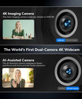Image showcasing Piko Dual Camera 4K AI Webcam With AI Autofocus, highlighting dual-camera design and 4K imaging capabilities for content creators.