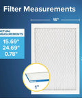 Two Pack Pleated Air Filter 16 By 25 By 1 Inch With MERV 13 And MPR 1900 For AC And Furnace showing actual size details.