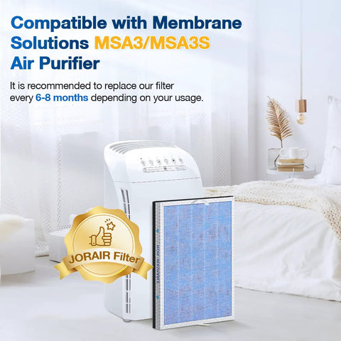 MSA3 And MSA3S HEPA Filter Replacement For Membrane Solutions Air Purifier, 3 Stage Filtration, product beside purifier