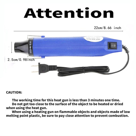No Sweat Mini Heat Gun For Epoxy Resin And Crafts 300W Portable Handheld Dryer Tool for embossing, blue, 22cm long.