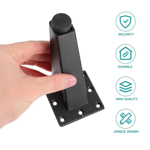 Hand holding Adjustable Aluminum Alloy Cabinet Feet 10cm Leveling Legs for Furniture Support, black sand finish.
