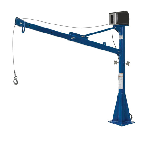 Built Tough AC Power Jib Crane With 1500 Lb Capacity And 66 Inch Telescoping Boom, 360 Swivel, Powered Cable Winch side view
