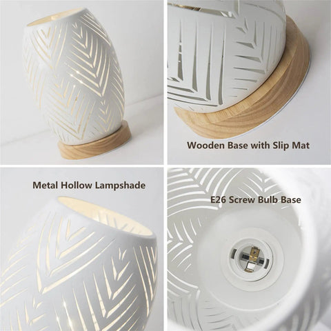 Modern Table Lamp With Metal Hollow Design For Bedroom Living Room Office Bar Or Restaurant E26 60W Night Light Bulb Not Included Cozy Warm Glow Minimalist Decor Durable Desk Lamp with metal hollow shade and wooden base detail
