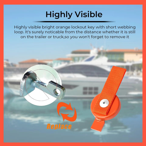 Bistras surge brake lockout key with magnetic strap and orange nylon band for UFP boat trailer brakes (A-60/A-75/A-84)