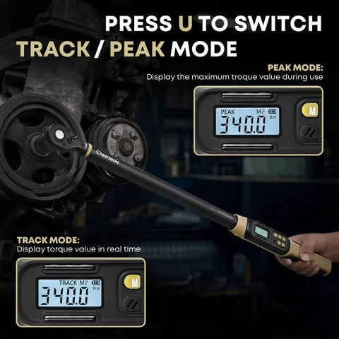 Pro Digital Torque Wrench Half Drive With 12.5 To 250.7 Ft Lb Range Plus Or Minus 1 Percent Accuracy LCD Readout Track Peak Mode