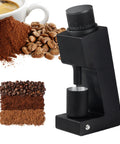 Crush Beans Like A Pro With This Slick Electric Burr Coffee Grinder Featuring Titanium Coated Conical Burrs And Fully Adjustable Grind Sizes For Next Level Espresso And French Press Brews Built Tough From Aviation Grade Aluminum, showing grinded coffee and whole beans.