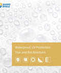 Weatherproof 6x8 Feet Tarp Cover 5 Mil Poly Tough As Nails Waterproof Multi Purpose Tarp with water droplets on surface