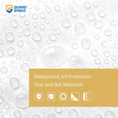 Weatherproof 6x8 Feet Tarp Cover 5 Mil Poly Tough As Nails Waterproof Multi Purpose Tarp with water droplets on surface