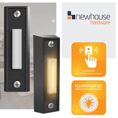 LED Lighted Doorbell Button In Black Plastic, No More Fumbling After Dark, Classic Rectangular Design with illumination