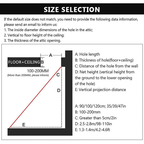Heavy Duty Electric Attic Ladder Rock Solid Folding Loft Stairs Pull Down Ceiling Extension size selection diagram with dimensions.
