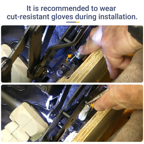 Installation of Heavy Duty Recliner Tension Springs 2 7/8 Inch Universal Fit For Lane Lazyboy Homeplace with gloves