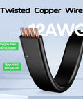 Cross-section of 10 Foot 12 AWG Solar Panel Extension Cable With Waterproof Male And Female Connectors showing copper wires and PVC jacket.