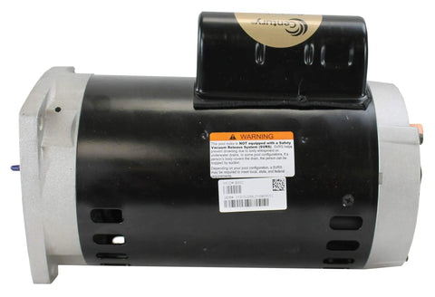 Top Shelf 2Hp 56Y Frame Square Flange Swimming Pool Motor with corrosion-resistant housing, showcasing its body and warning sticker.