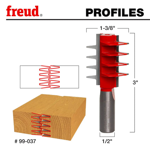 Finger Joint Router Bit With One And Three-Eighths Inch Diameter, Two Cutters, One-Half Inch Shank, illustrated usage